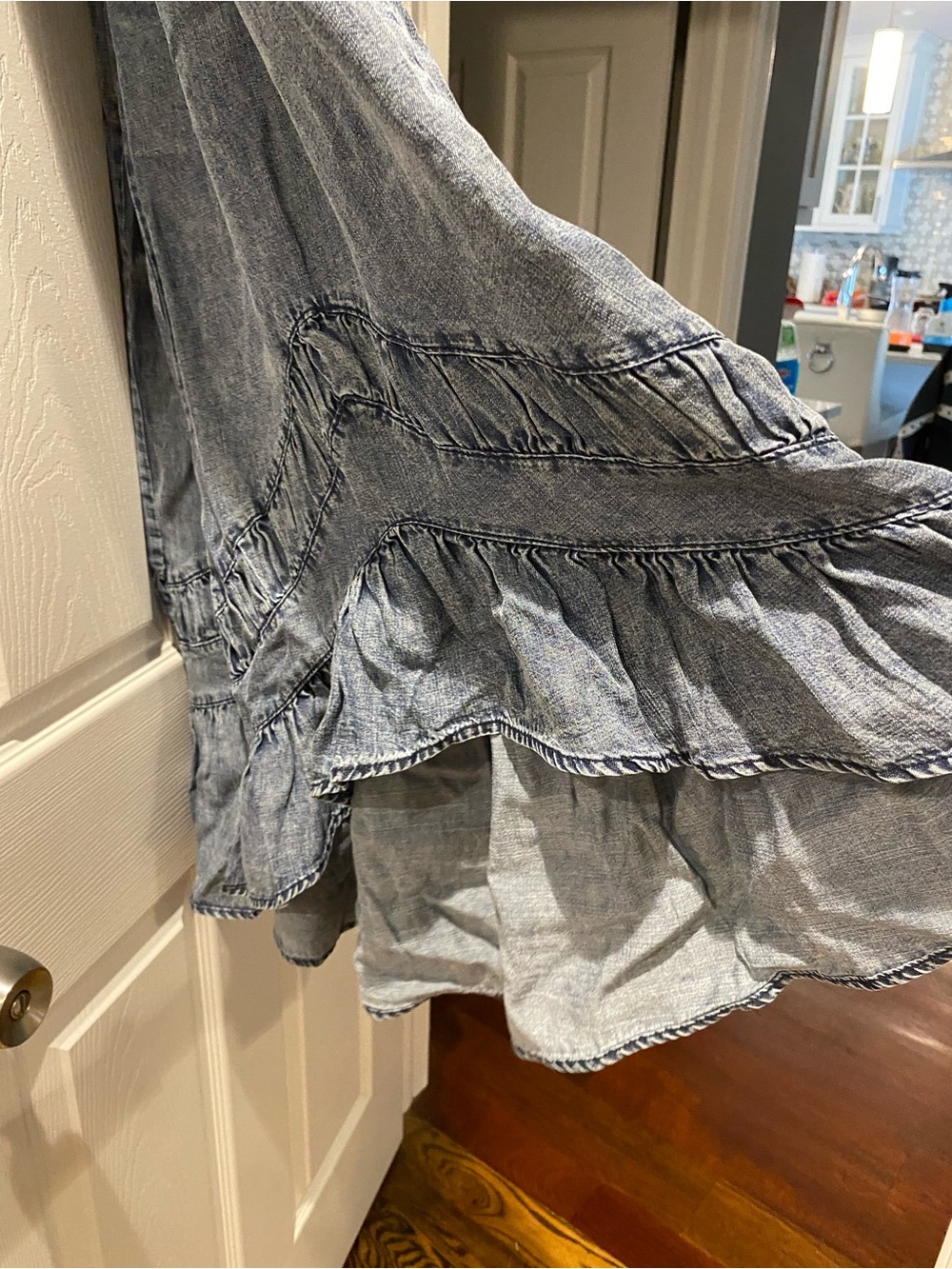 Washed Blue Wide-Leg Ruffle Hem Pants - Picture 7 of 9
